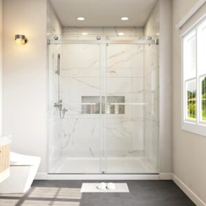 71o-ixGZk-L._AC_SL1500_.jpg Frameless Shower Door 66-72" W x 76" H Double Sliding 3/8"(10mm) Think Clear Tempered SGCC Glass Stainless Steel HardwareTowel Bar Handle - Brushed Nickel