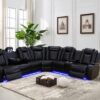 Living Room Furniture Set Black Leather Sofa Living Room Set Power Recliner Adjustable Sofa,Loveseat and Chair with Cup Holders/Storage Console/LED Light/UPS Port for Living Room, Office