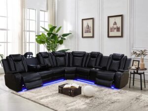 Living Room Furniture Set Black Leather Sofa Living Room Set Power Recliner Adjustable Sofa,Loveseat and Chair with Cup Holders/Storage Console/LED Light/UPS Port for Living Room, Office