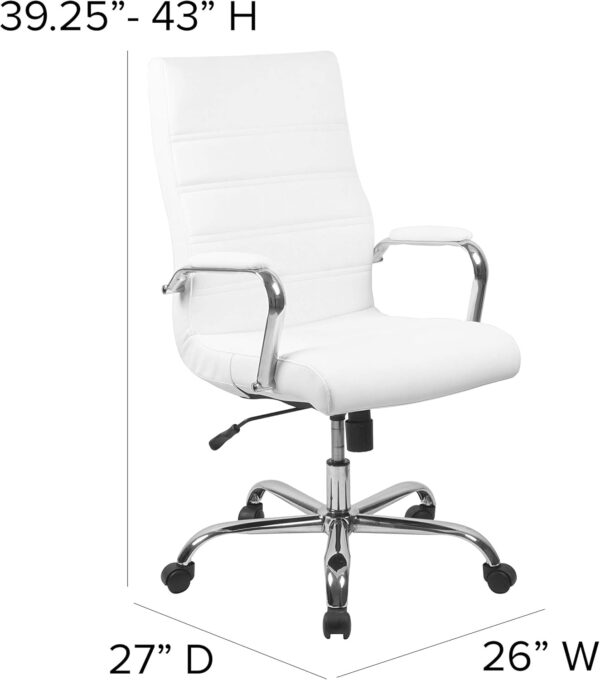 Flash Furniture Whitney High-Back Swivel LeatherSoft Desk Chair with Padded Seat and Armrests, Adjustable Height Padded Office Chair, White/Chrome