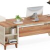 Tribesigns L-Shaped Executive Office Desk, 78.74" Large Computer Desk with Drawer and Lateral File Cabinet, Home Business Workstation Set with Storage Shelves, Walnut & Oak