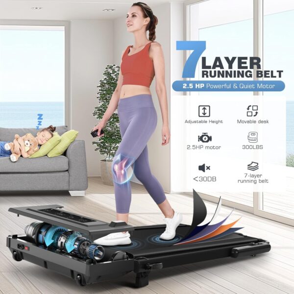 ANCHEER Walking Pad Treadmill with Incline&Adjustable Height,4 in 1 Under Desk Treadmills with Removable Desk Workstation,Foldable Treadmill for Home 300lbs Max,3 Type Control,Installation-Free