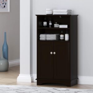 Spirich Modern Espresso Wood Bathroom Storage Cabinet, 23.62" W x 11.81"D x 40.15"H, 2 Doors, 3 Adjustable Shelves, Freestanding, Perfect for Bathroom, Entryway, Living Room & Dining Room