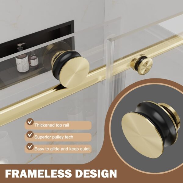 Shower Doors,56-60" W x 76" H Frameless Sliding Shower Door,5/16"(8mm) Clear SGCC Tempered Glass with Double-Sided Nano Coating,Bypass Shower Doors for Walk in Shower,Stainless Steel Hardware Gold
