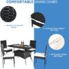 DORTALA 5 Pieces Patio Rattan Dining Set, Outdoor Wicker Bistro Table Set with Glass Tabletop & 4 Cushioned Chairs, Modern Dining Furniture Set for Backyard Porch Dining Room Kitchen, Black