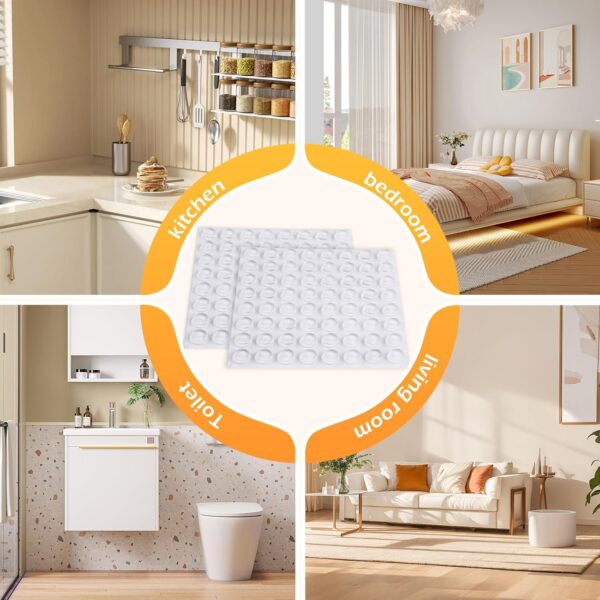 Silicone 160 Pcs Cabinet Door Bumpers Round, 1/2" Diameter Self Adhesive Clear Cupboard Door Drawer Bumpers for Kitchen Cabinets Cutting Boards Picture Frames