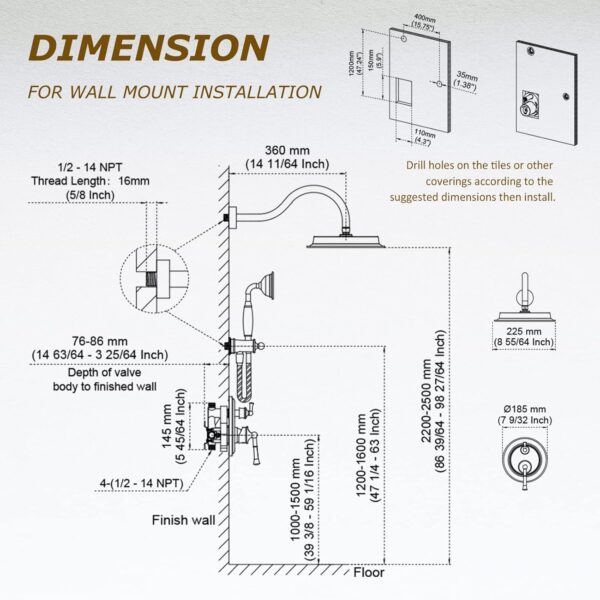 71oeNb4hikL._AC_SL1500_.jpg Shower System Faucet Set With Handheld Shower Bathroom Wall Mount Rough-in Valve and Water Supply Hose Included, Brushed Gold