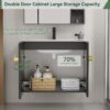 24" Bathroom Vanity with Sink Black, Modern Floating Vanity Bathroom Sinks with Cabinets with Double Soft Close Cabinet Door, White Ceramic Sink & Gold Handles, Large Storage for Small Space