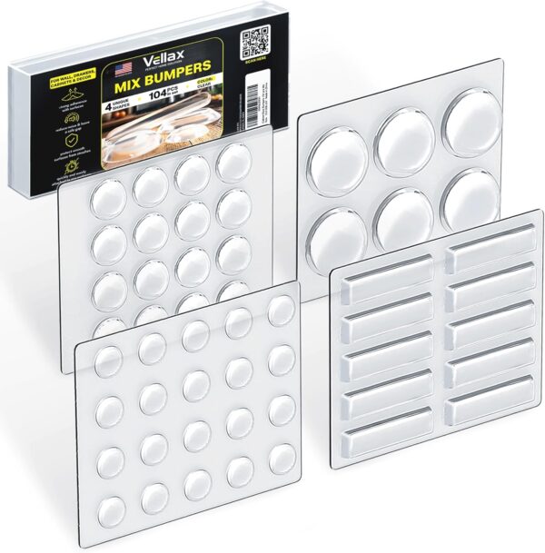 104-Piece Cabinet Bumper Set - Clear, Self-Adhesive Rubber Pads for Doors, Cupboards, and Kitchen Cabinet Protectors – Dampen Noise & Protect Surfaces