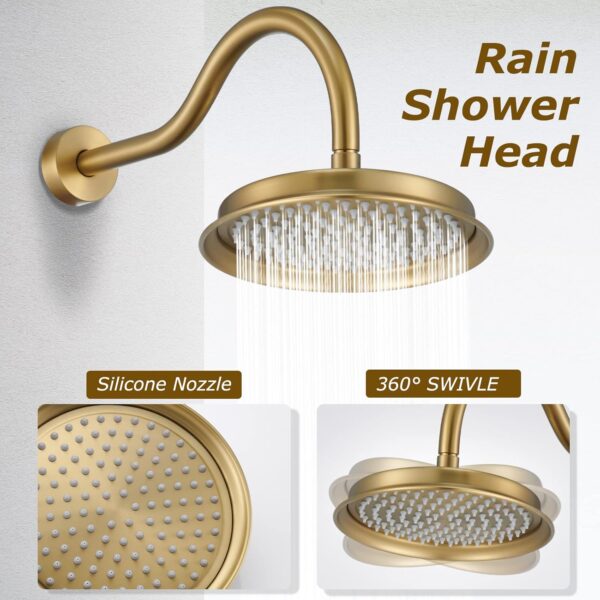 71ovFuQDZ7L._AC_SL1500_.jpg Shower System Faucet Set With Handheld Shower Bathroom Wall Mount Rough-in Valve and Water Supply Hose Included, Brushed Gold