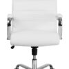 Flash Furniture Whitney High-Back Swivel LeatherSoft Desk Chair with Padded Seat and Armrests, Adjustable Height Padded Office Chair, White/Chrome