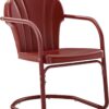 Crosley Furniture Tulip 5-Piece Outdoor Dining Set for 4, Retro Metal Round Patio Table and Chairs for Deck, Dark Red Satin