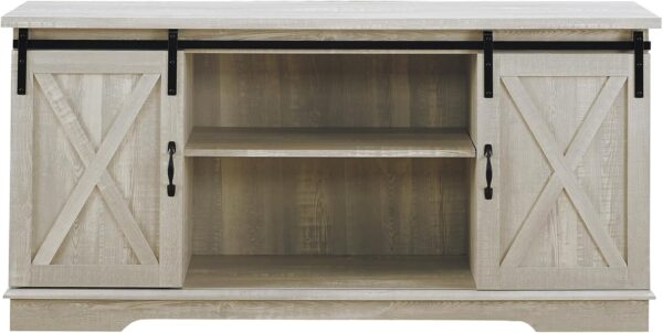 Walker Edison Richmond Modern Farmhouse Sliding Barn Door TV Stand for TVs up to 65 Inches, 58 Inch, Stone Grey