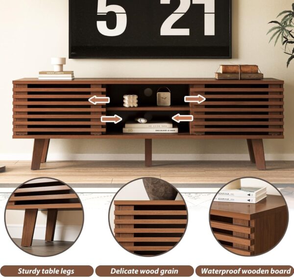 Living Room Table Sets of 2, Mid Century Coffee Table & Dresser TV Stand, Sliding Door Coffee Table with Storage, Modern TV Stand for Bedroom, Living Room (Walnut)