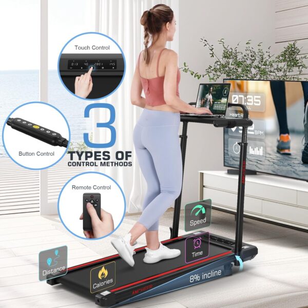ANCHEER Walking Pad Treadmill with Incline&Adjustable Height,4 in 1 Under Desk Treadmills with Removable Desk Workstation,Foldable Treadmill for Home 300lbs Max,3 Type Control,Installation-Free