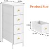 Fixwal Narrow Storage Cabinet, Narrow Nightstand Dresser with 4 Drawers, Slim Fabric Dresser Storage Tower for Small Spaces, White Dresser, for Bedroom, Bathroom, Laundry, Closet