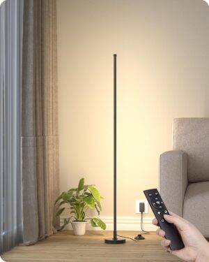 Corner Floor Lamp, Minimalist LED Floor Lamp with Remote Control, Dimmable Corner Light,Floor Lamps for Living Room, Bedroom, Home Office, 7 Color Temperature 3000K-6000K (Black, 1 Pack)
