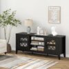 71pM2AJjvrL._AC_SL1500_.jpg Giantex Farmhouse TV Stand for TVs up to 65", Entertainment Center with 4 Adjustable Storage Shelves & Tempered Glass Doors, Modern TV Console Table for Bedroom, Living Room