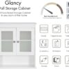 Spirich Bathroom Cabinet Wall Mounted, Medicine Cabinet Organizer with Glass Doors and Adjustable Shelves, Bathroom Wall Cabinet Over Toilet, White