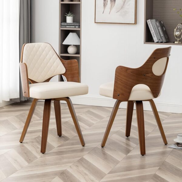 AQG Dining Chairs Set of 2, Swivel Chairs with Walnut Craftsmanship, Upholstered Faux Leather, Mid Century Modern Dining Chairs for Kitchen/Living Room (Beige,Pu)