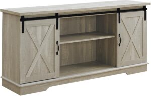 Walker Edison Richmond Modern Farmhouse Sliding Barn Door TV Stand for TVs up to 65 Inches, 58 Inch, Stone Grey