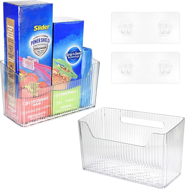 2 Pack Adhesive Cabinet Door Organizer Storage Caddy, Clear Lid Organizer Inside Cabinet Wall Mounted Pantry Door Caddy for Food Container Lid Kitchen Under Sink Basket (Clear)