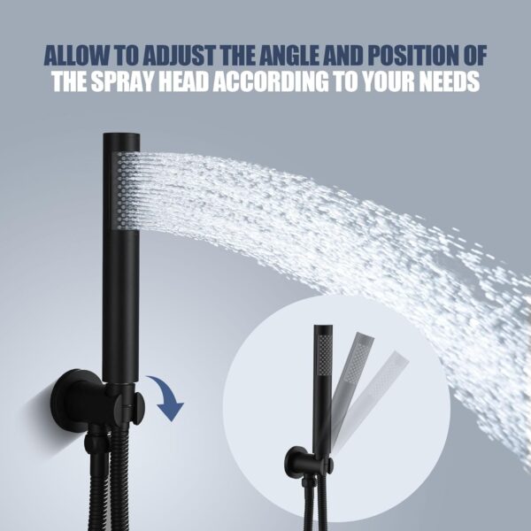 CASAINC Shower Faucets Sets Complete, 10" Round 3 Functions Rain Shower Head with Handheld Spray and Bathtub Spout Wall Mounted Shower System (Matte Black)