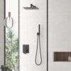Hoimpro 12 Inch Shower Head System set Bathroom Rain Mixer Shower Head 2 In 1 Handheld Sprayer Wall Mounted, Square Rainfall Shower Faucet Fixture Combo Valve Kits Brass Showerhead, Matte Black