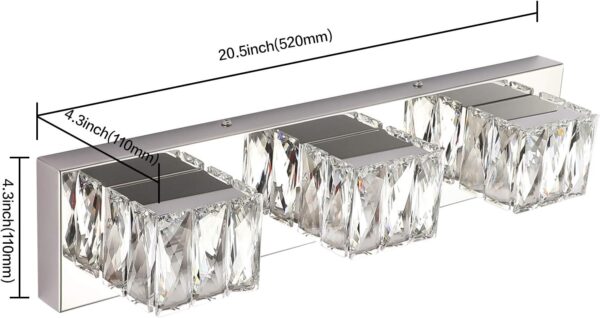 ZUZITO Modern Bathroom Vanity Lights - Crystal 3 Light Vanity Lighting Fixtures - Chrome Bathroom LED Light Fixture Over Mirror 6000K Cool White Light