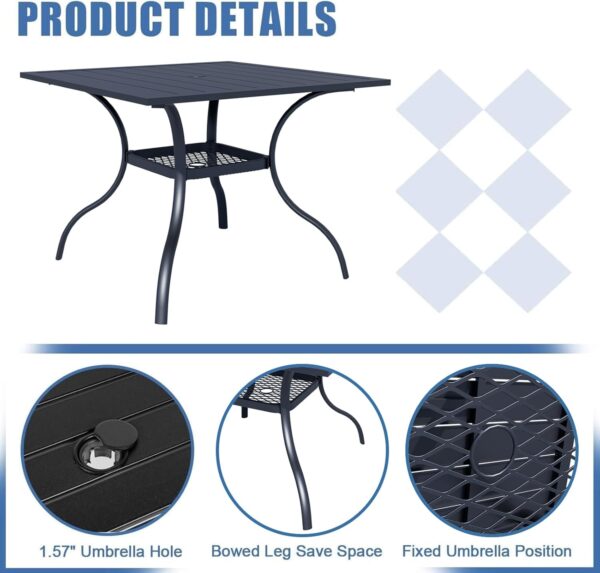Oakcloud 5-Piece Metal Outdoor Patio Furniture Outdoor Dining Set, 4 Metal Swivel Chairs and Square Dining Table with Umbrella Hole