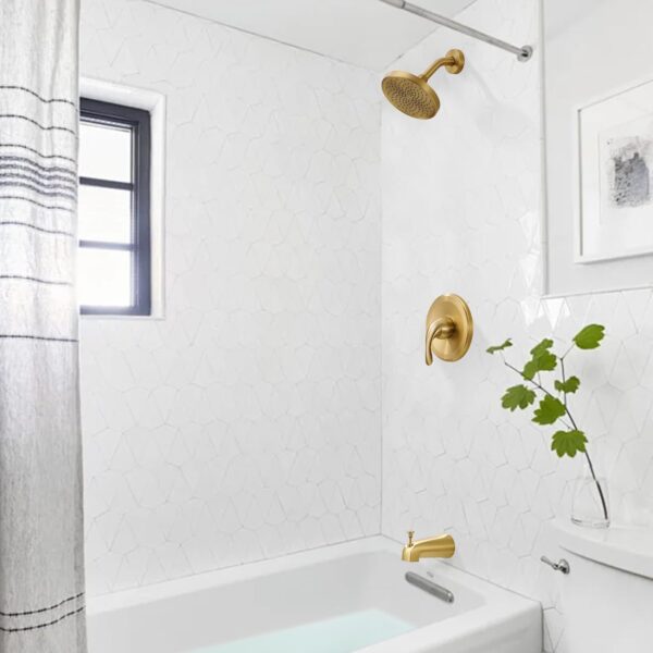 Brushed Gold Shower Tub Faucet Set With Valve - Gold Shower Head and Handle Set, Shower Faucet Set With 6 Inch Rain shower Head and Tub Spout, High-Pressure Tub Shower Trim Kit