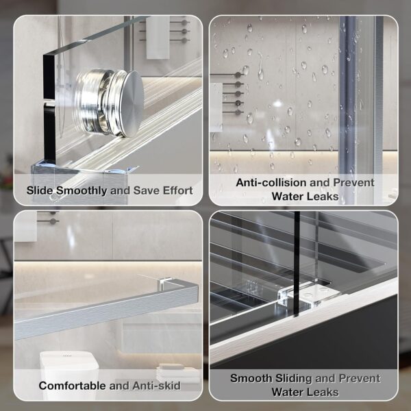 Frameless Shower Door, 5/16" (8mm) Clear Tempered Glass Shower Door, 56-60" W x 74" H, Quiet Soft-Close, Reversible Installation, SGCC Certified (Brushed Nickel-Double Sliding Style A, 60" W x 74" H)