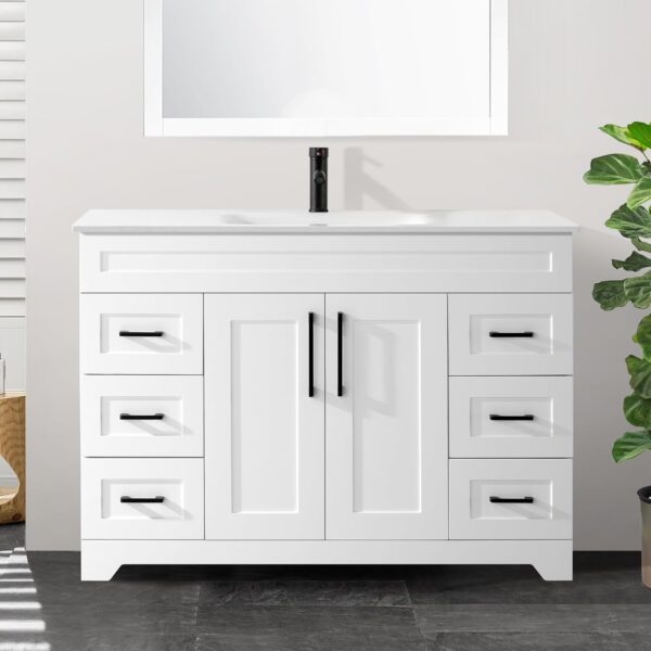 48’’ Bathroom Vanity with Sink,Undermount Ceramic Sink-Modern Bathroom Cabinet with 6 Soft-Close Drawers & 2 Doors Spacious Storage Cabinet,White