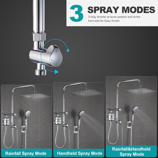 71qWkYAKwjL._AC_SL1500_.jpg Dual Shower Head with Filter Combo,Stainless Steel 10in Rainfall Showerhead with 10in Height Adjustable Slide Bar&3-Way Diverter,Handheld Shower Head with On Off Switch&Adhesive Shower Holder