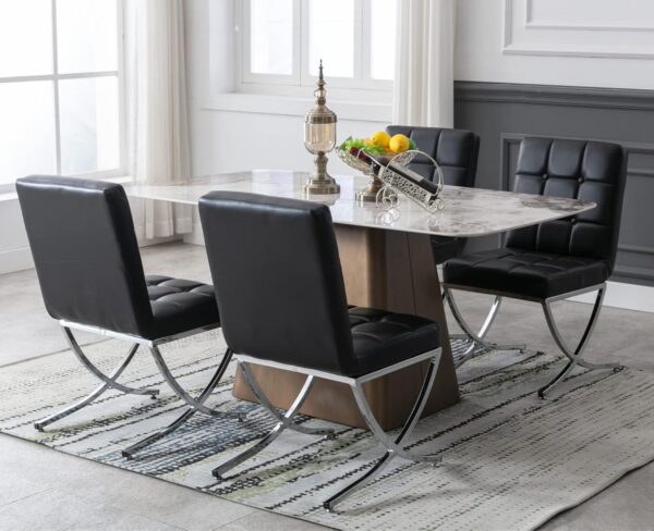EALSON Modern Tufted Dining Chairs with Bench Set of 5 Leather Upholstered Dining Room Chairs with Chrome Metal Legs Mid Century Kitchen Chairs Armless Side Chair for Dining/Living Room, Black