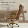 HULALA Home Executive Office Chair, Adjustable Airbag Lumbar Support, Modern Leather Ergonomic Office Chair with Padded Armrests, Tilting & Swivel, Camel and Gold