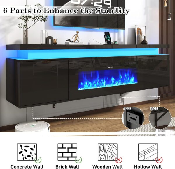 70" tv Stand w/ 36" Fireplace Up to 80" TVs,High Gloss LED Fireplace TV Stand Entertainment Center for 70/75+/80 inch TV, Modern Media TV Console Cabinet for Living Room,Black