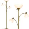Brightech Sky Dome Double LED Floor lamp, Torchiere Super Bright Floor Lamp with 2 Reading Lamps for Living Rooms & Offices - Dimmable Tall Standing Lamp for Bedroom Reading - Tall Brass Pole