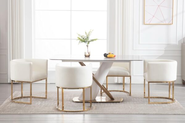 71r52MANEXL._AC_SL1500_.jpg Faux Leather Dining Chairs Set of 2 Modern Barrel Arm Chairs with Golden Metal Frame, Upholstered Kitchen Chairs 18.5" Wide Accent Chairs for Living Room Dining Room Restaurant, White