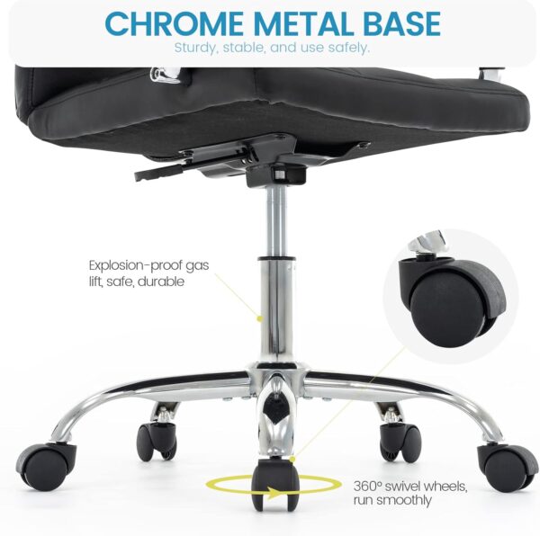 High Back Desk Chair, Modern PU Leather Home Office Task Chair with Arms, Adjustable Swivel Computer Executive Chair with Wheels (Black)