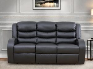 Leather Recliner Sofa Couch, 3-Seater Home Theater Seating Reclining Sofa, Power Reclining Couch with Cup Holders & Drop Down Table for Living Room Furniture Sets, Black