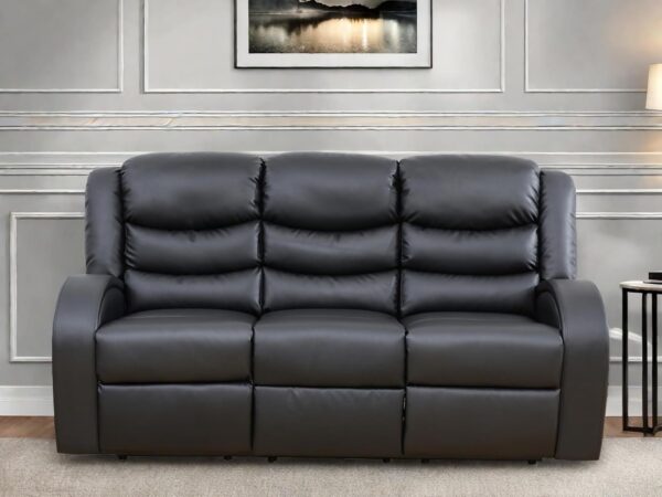Leather Recliner Sofa Couch, 3-Seater Home Theater Seating Reclining Sofa, Power Reclining Couch with Cup Holders & Drop Down Table for Living Room Furniture Sets, Black