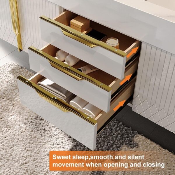 59" Freestanding Bathroom Vanity Set, Floor-Mounted Bathroom Storage Cabinet Modern Bathroom Vanity with Double Ceramic Vessel Sink & Sintered Stone Countertop, White