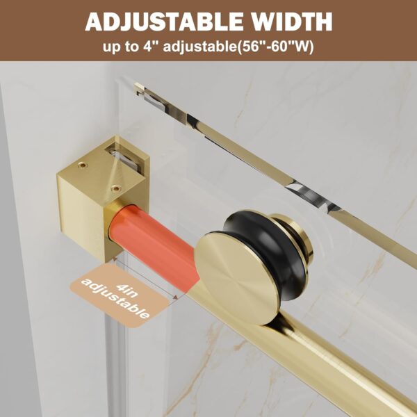Shower Doors,56-60" W x 76" H Frameless Sliding Shower Door,5/16"(8mm) Clear SGCC Tempered Glass with Double-Sided Nano Coating,Bypass Shower Doors for Walk in Shower,Stainless Steel Hardware Gold