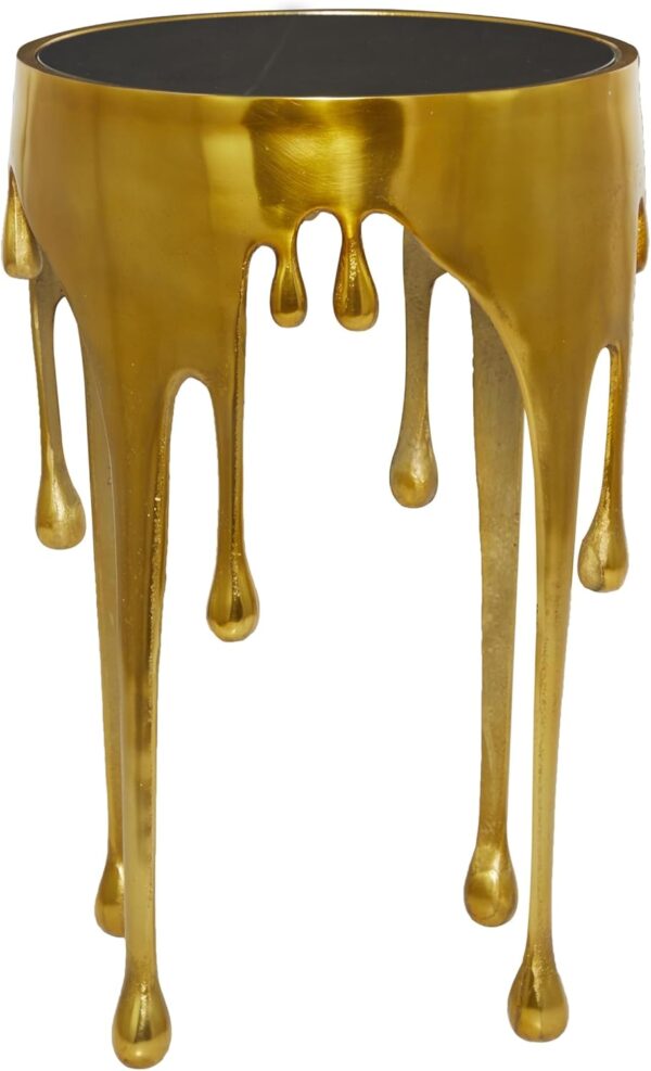 Deco 79 Aluminum Metal Abstract Melting Drip Accent Table with Melting Design and Shaded Glass Top, 16' x 16' x 25', Gold