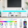 72" Modern TV Stand with LED Lights and Power Outlet for TVs Up to 80 inch, High Gloss Finish Entertainment Center, TV Console Cabinet with Storage for Living Room, White