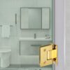 2Pack Glass Gold Shower Door Hinges Stainless Steel 90 Degree Heavy Duty Brushed Gold Shower Door Hinges Replacement Parts with Mounting Hardware, Bathroom Gate Clamp for 3/8” to 1/2”Glass