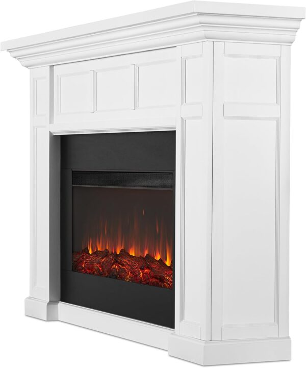 Real Flame Alcott 75” Electric Fireplace with Mantel for Living Room or Bedroom, Replaceable Fireplace Insert Heater, Realistic Log and Flame Effect, Remote Control, Timer