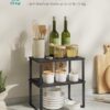 SONGMICS Cabinet Organizer Shelf, Set of 2 Kitchen Counter Shelves, Kitchen Storage, Spice Rack, Stackable, Expandable, Metal and Engineered Wood, Ink Black and Ebony Black UKCS02B01