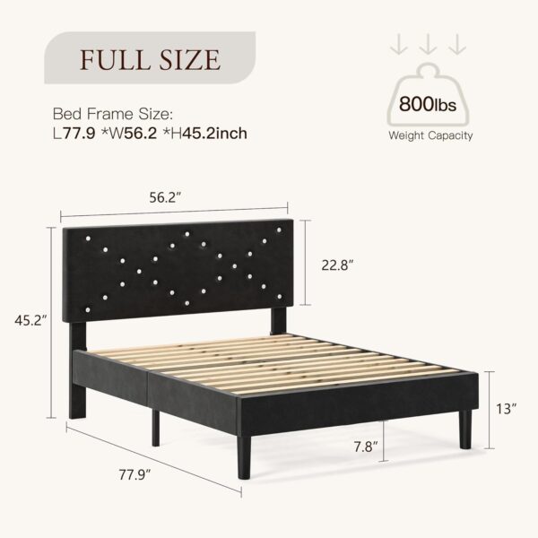 Modern Black Queen Size Platform Bed Frame with Headboard - Upholstered Button-Tufted Design, No Box Spring Needed, Easy Assembly